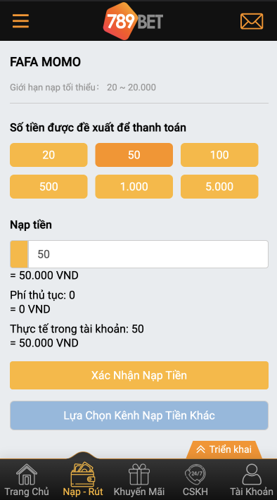Nhập thông tin số tiền người chơi cần nạp Nhập thông tin số tiền người chơi cần nạp